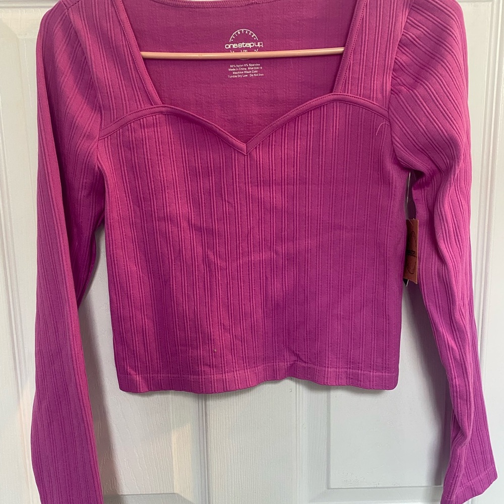 One Step Up Fuchsia Long Sleeve Blouse